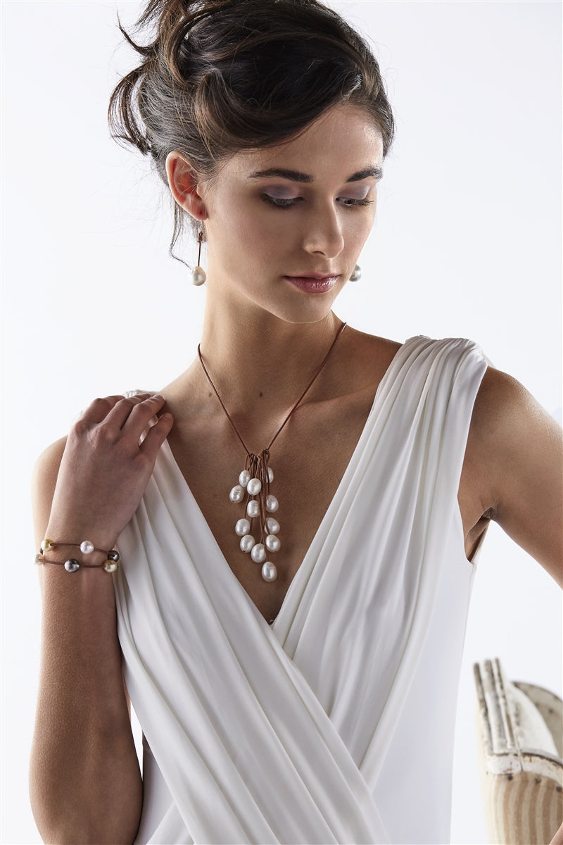 Wendy Mignot Parasol Twelve Freshwater Pearl and Leather Necklace White