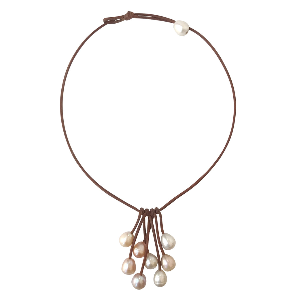 photo of Wendy Mignot Parasol Eight Freshwater Pearl and Leather Necklace Multicolor