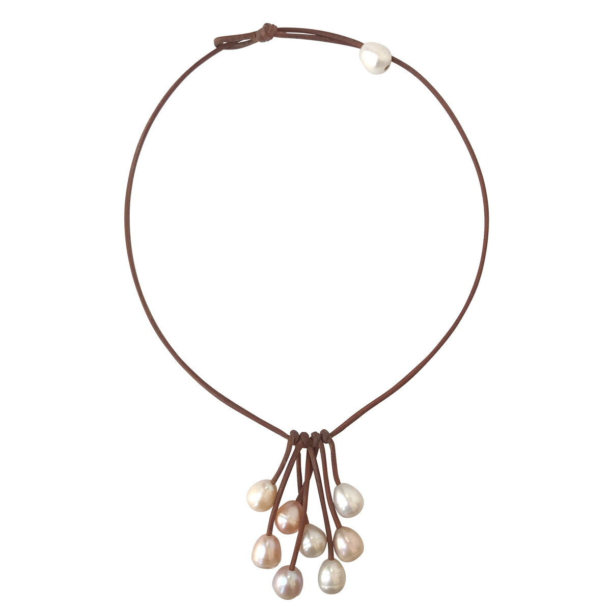 photo of Wendy Mignot Parasol Eight Freshwater Pearl and Leather Necklace Multicolor
