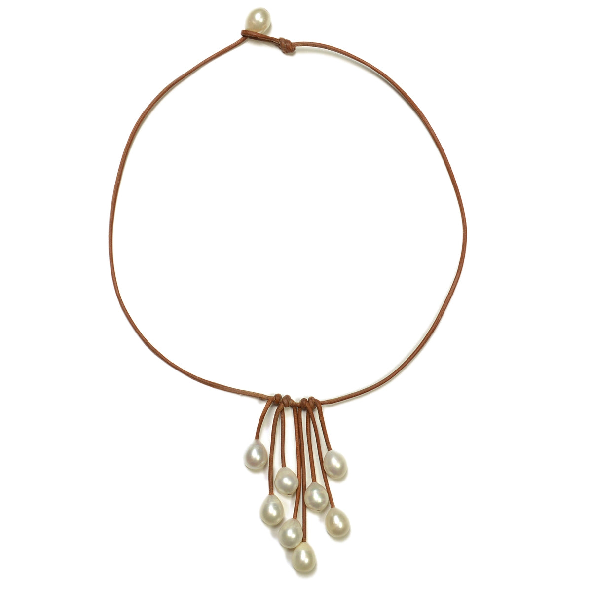 photo of Wendy Mignot Parasol Eight Freshwater Pearl and Leather Necklace White