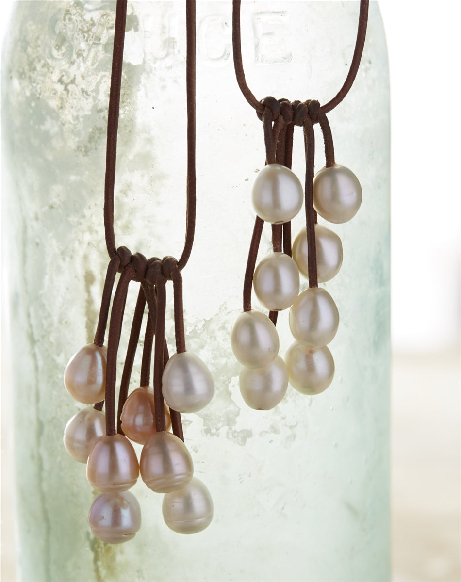 Wendy Mignot Parasol Eight Freshwater Pearl and Leather Necklace White
