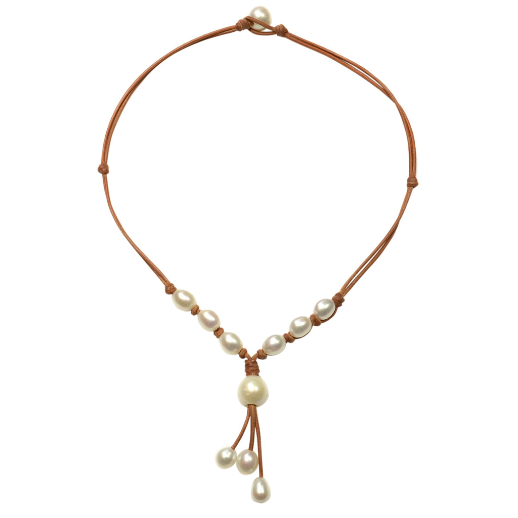 Wendy Mignot Plie Freshwater Pearl and Leather Necklace White