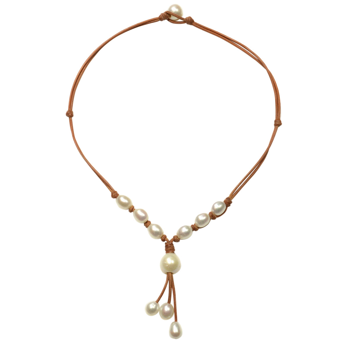 Wendy Mignot Plie Freshwater Pearl and Leather Necklace White