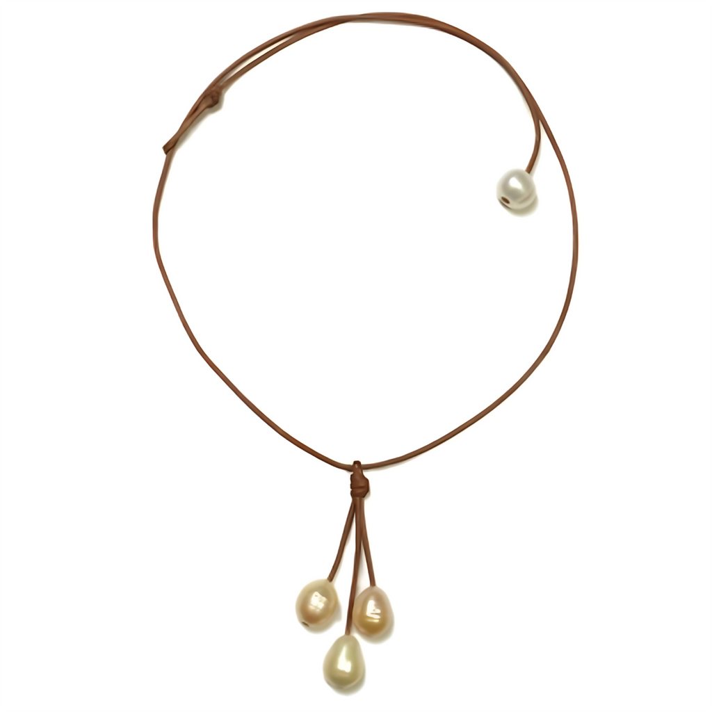 Wendy Mignot Rain Three Freshwater Pearl and Leather Necklace Multicolor