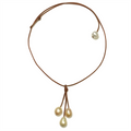 Wendy Mignot Rain Three Freshwater Pearl and Leather Necklace Multicolor