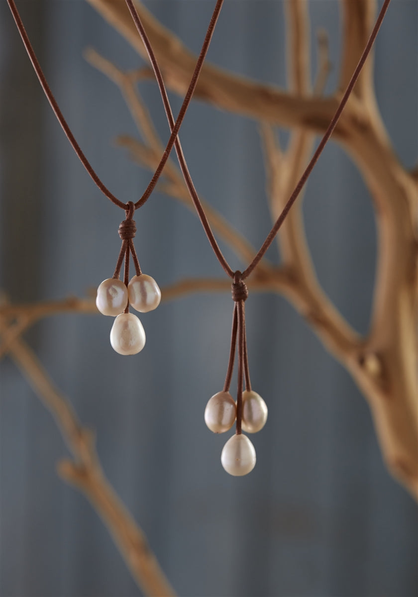 Wendy Mignot Rain Three Freshwater Pearl and Leather Necklace Multicolor