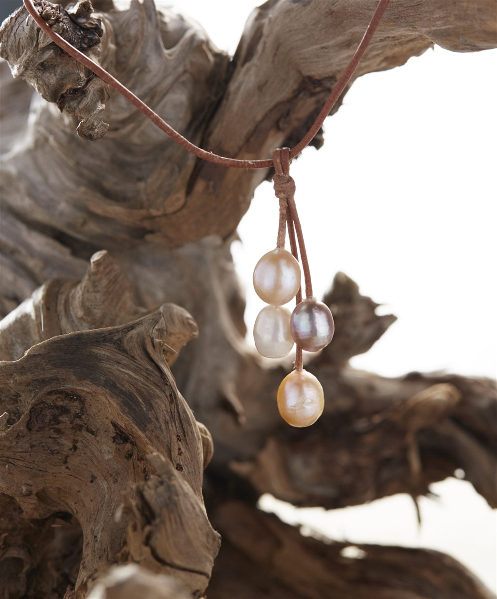 Wendy Mignot Rain Four Freshwater Pearl and Leather Necklace Multicolor
