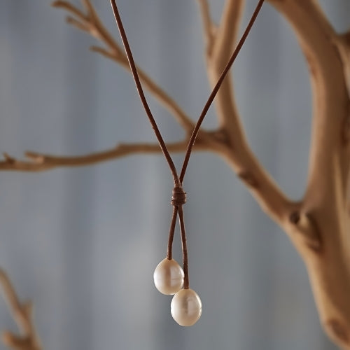 Fine Pearls and Leather Jewelry by Designer Wendy Mignot Rain Freshwater Necklace White
