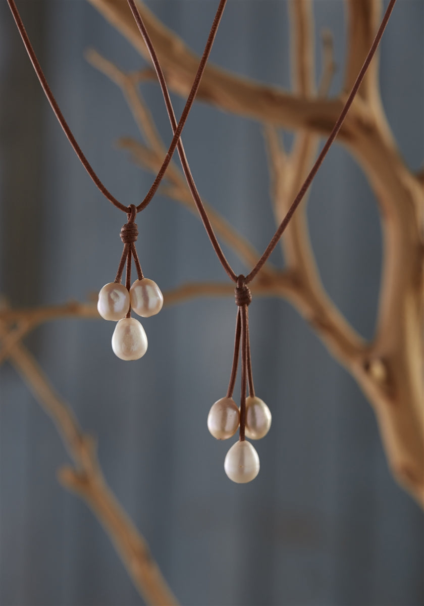 Wendy Mignot Rain Three Freshwater Pearl and Leather Necklace White