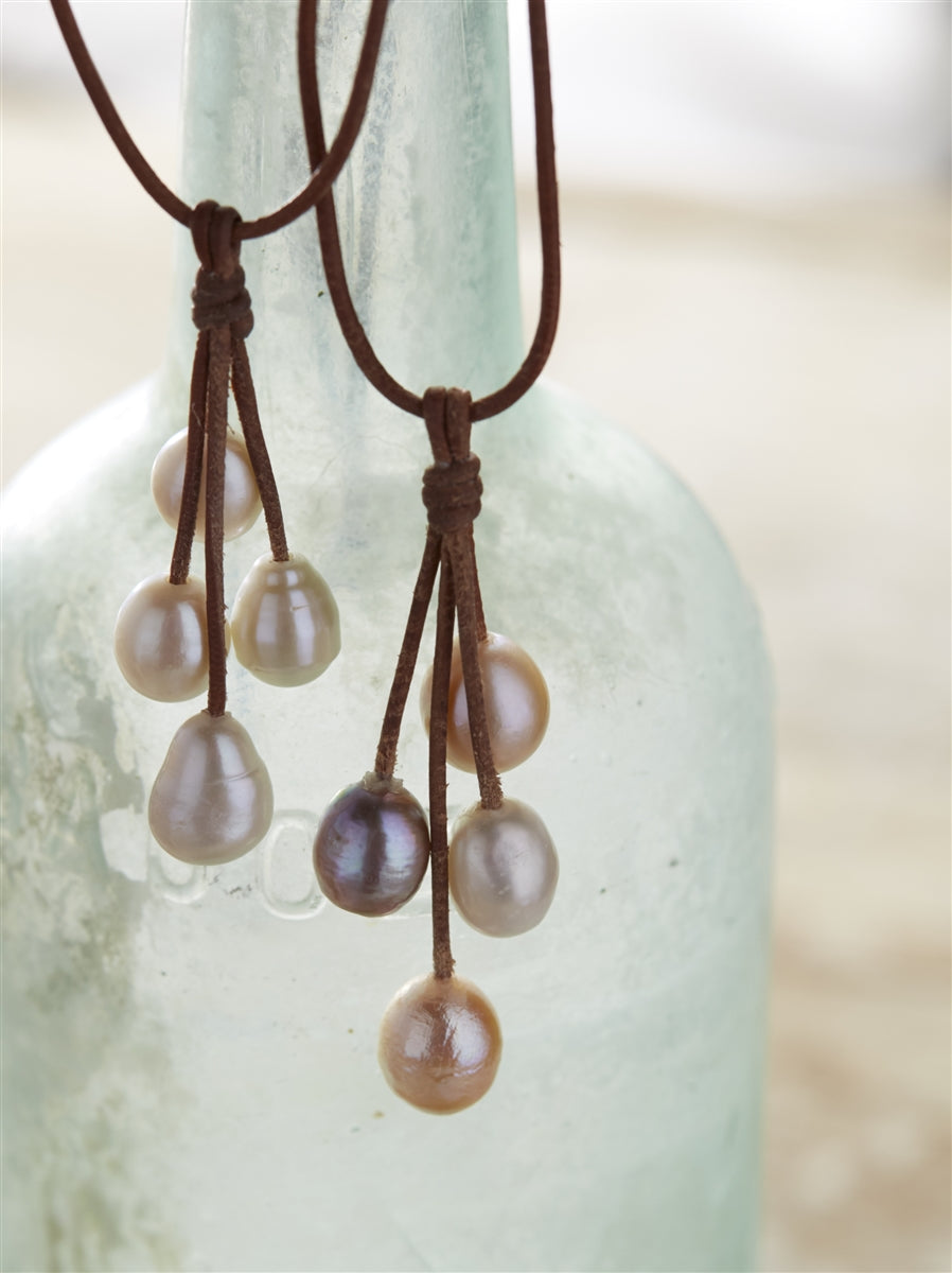 Wendy Mignot Rain Four Freshwater Pearl and Leather Necklace White