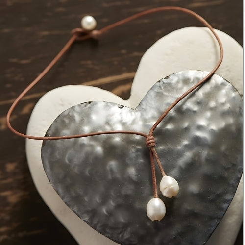 Wendy Mignot Rain Freshwater Pearl and Leather Necklace White