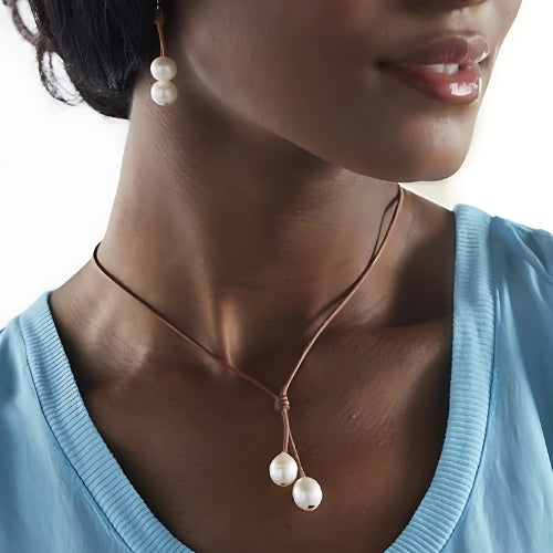 Wendy Mignot Rain Freshwater Pearl and Leather Necklace White