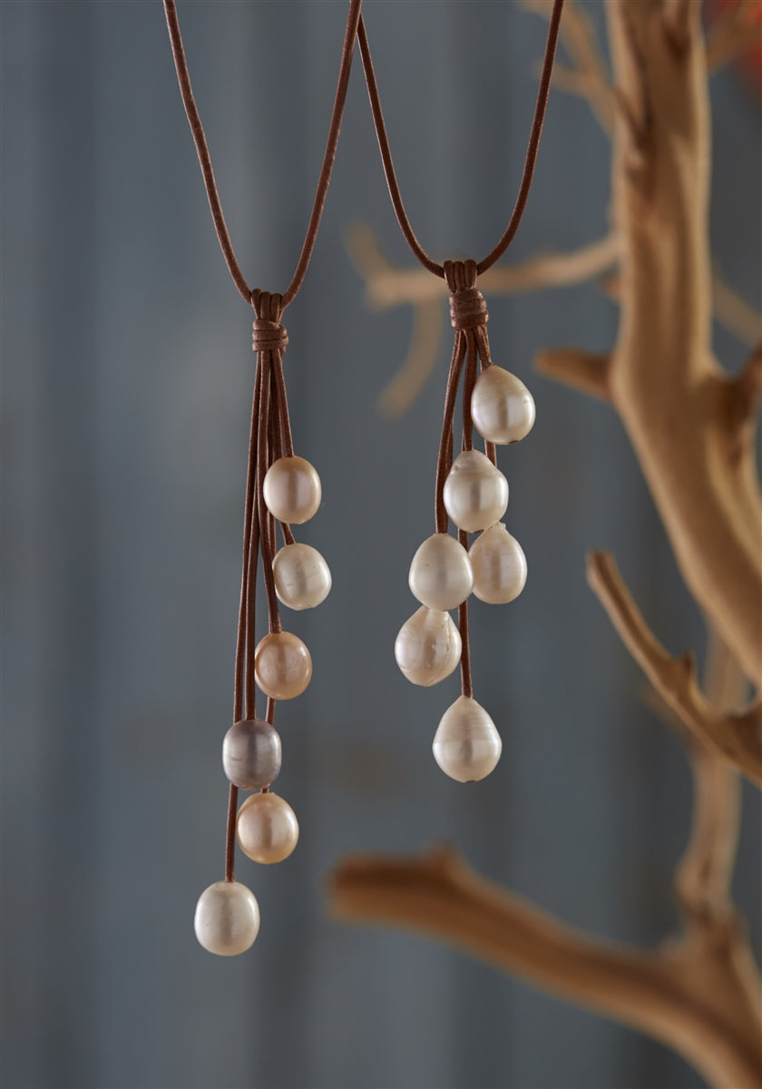 Wendy Mignot Rain Six Freshwater Pearl and Leather Necklace White