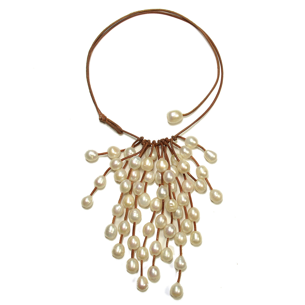 Fine Pearls and Leather Jewelry by Designer Wendy Mignot Rainstorm Fifty-Six Freshwater Necklace White