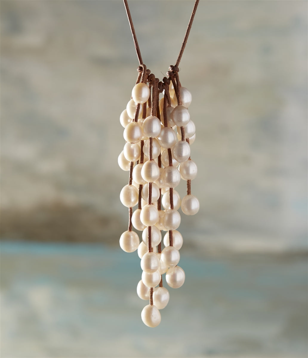 Wendy Mignot Rainstorm Fifty-Six Freshwater Pearl and Leather Necklace White