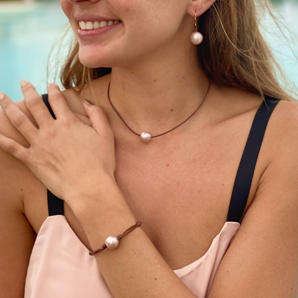 Wendy Mignot Rosie A+ Pearl and Leather Necklace - Blush Limited Edition