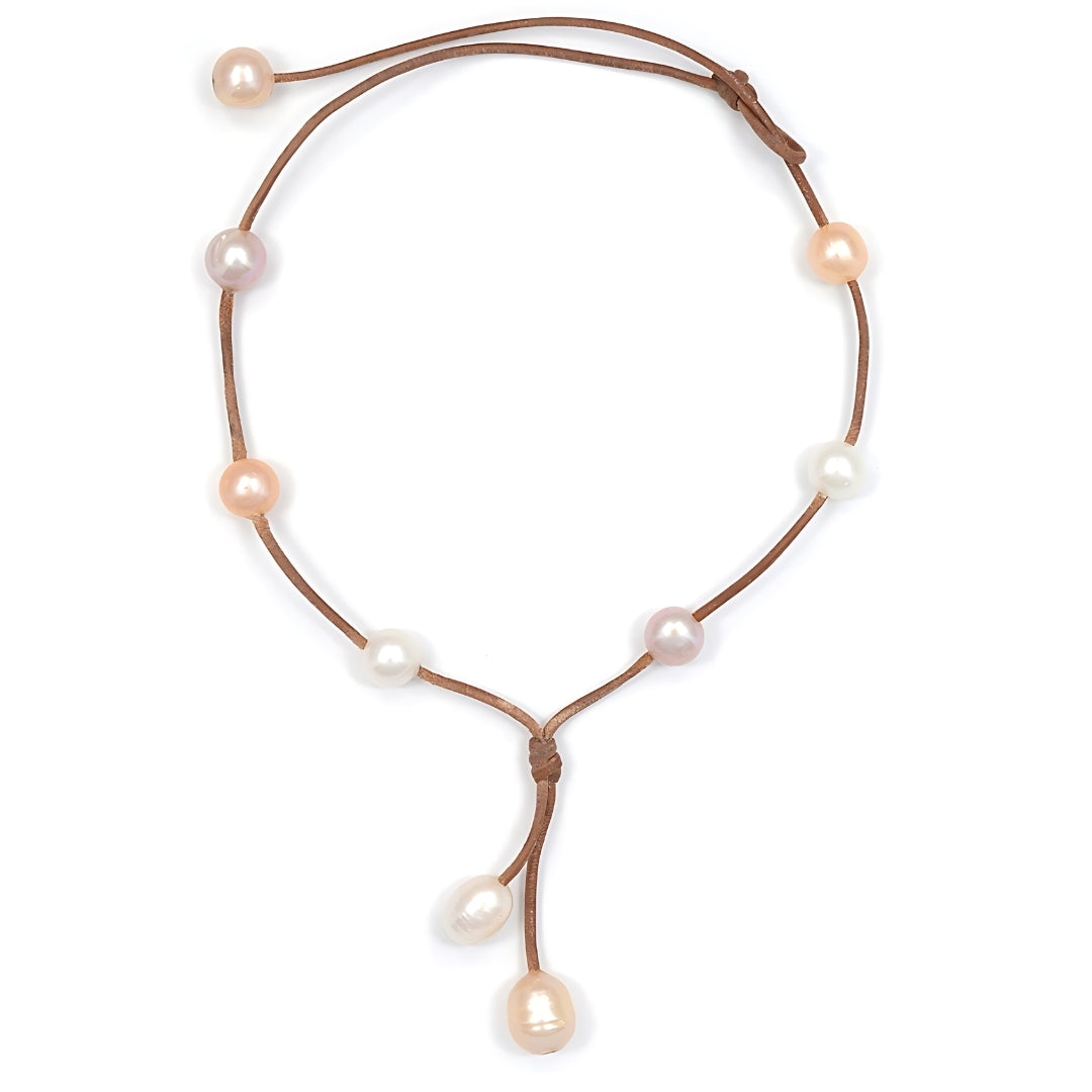 Fine Pearls and Leather Jewelry by Designer Wendy Mignot Seacrest Freshwater Necklace Multicolor