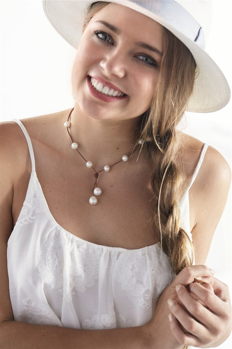 Wendy Mignot Seacrest Freshwater Pearl and Leather Necklace White