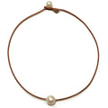 Wendy Mignot Coastal Single Freshwater Pearl and Leather Necklace Choker White