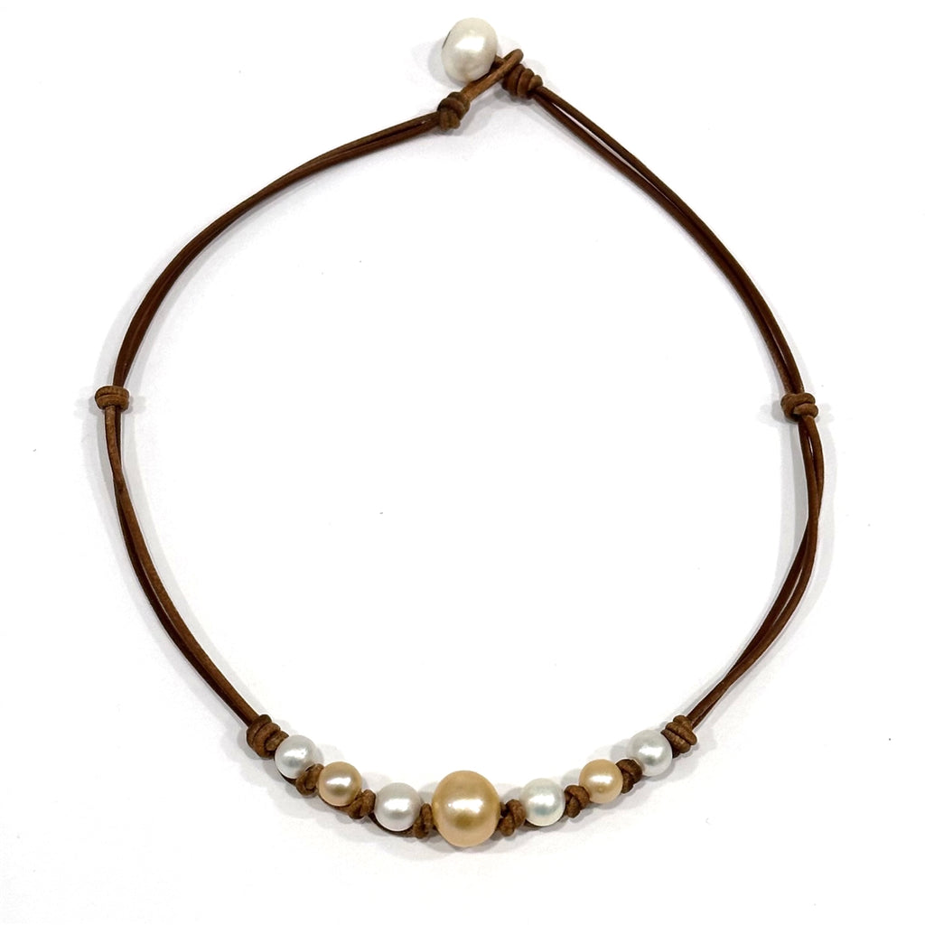 photo of Wendy Mignot Seven Seas Freshwater Pearl and Leather Necklace - blush