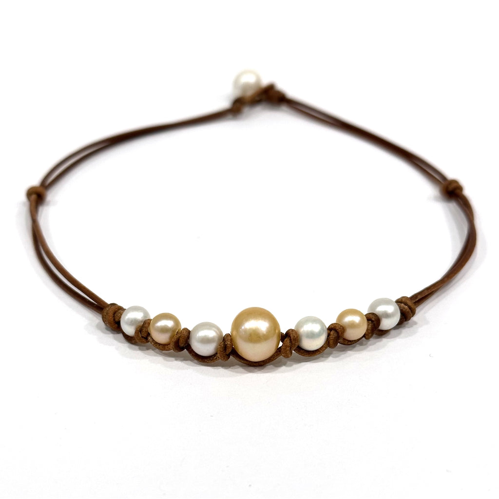 Wendy Mignot Seven Seas Freshwater Pearl and Leather Necklace - blush