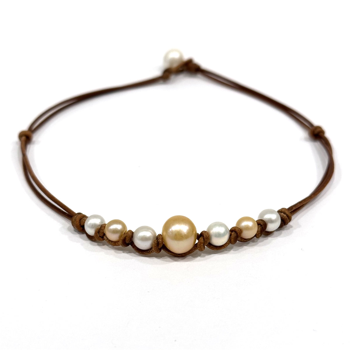 Wendy Mignot Seven Seas Freshwater Pearl and Leather Necklace - blush