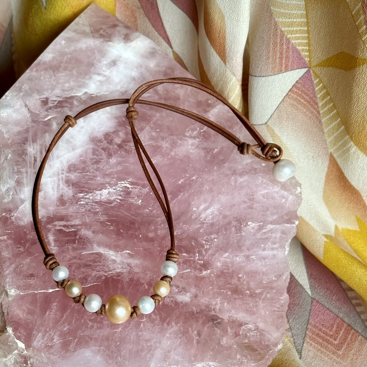 Wendy Mignot Seven Seas Freshwater Pearl and Leather Necklace - blush