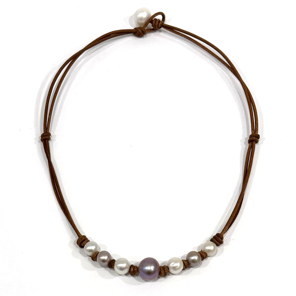 Seven Seas Freshwater Pearl and Leather Necklace