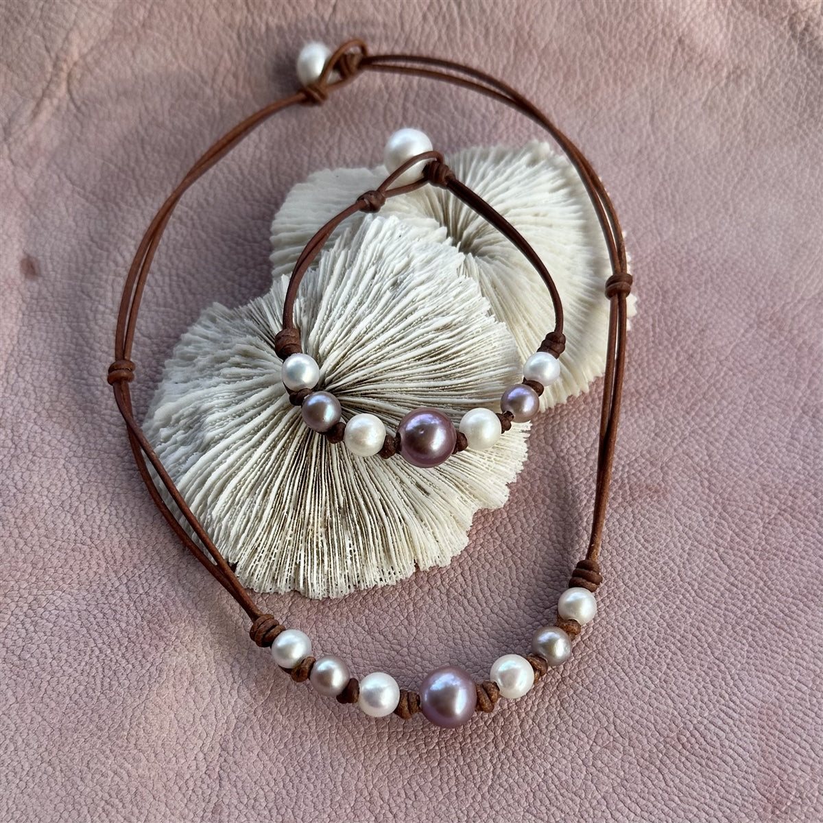 Wendy Mignot Seven Seas Freshwater Pearl and Leather Necklace -purple