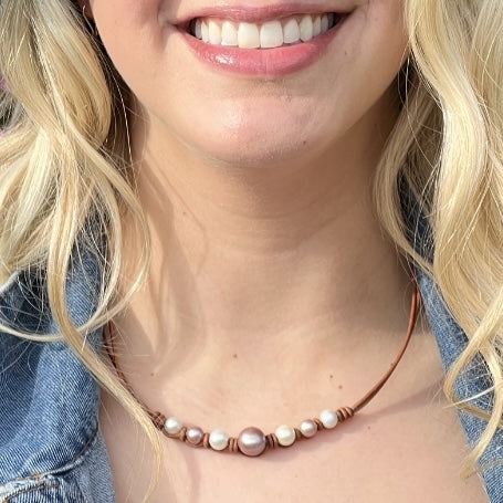 Wendy Mignot Seven Seas Freshwater Pearl and Leather Necklace -purple