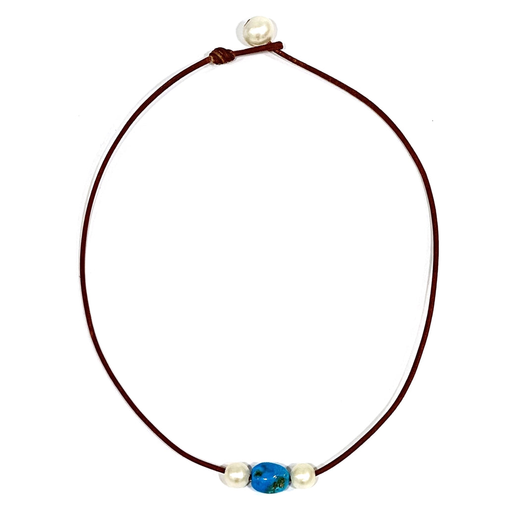 photo of Wendy Mignot Freshwater Pearl and Leather with Turquoise Necklace