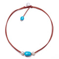 photo of Wendy Mignot Versatile Freshwater Pearl and Leather Necklace with Turquoise, Limited Edition