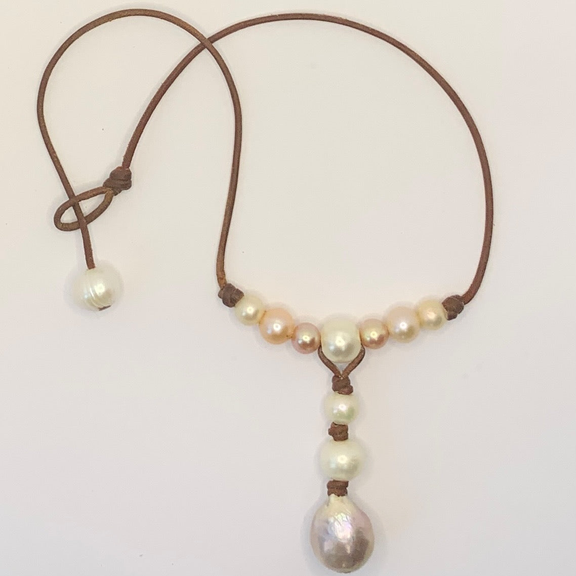 Wendy Mignot Watercolor Freshwater Pearl and Leather Necklace, Limited Edition