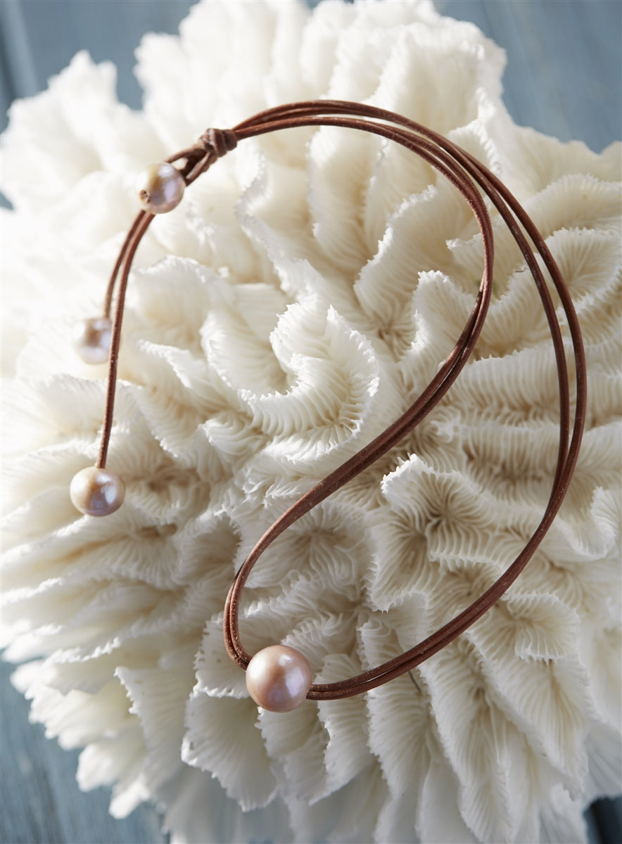 Wendy Mignot Signature Freshwater Pearl and Leather Necklace Rose LTD