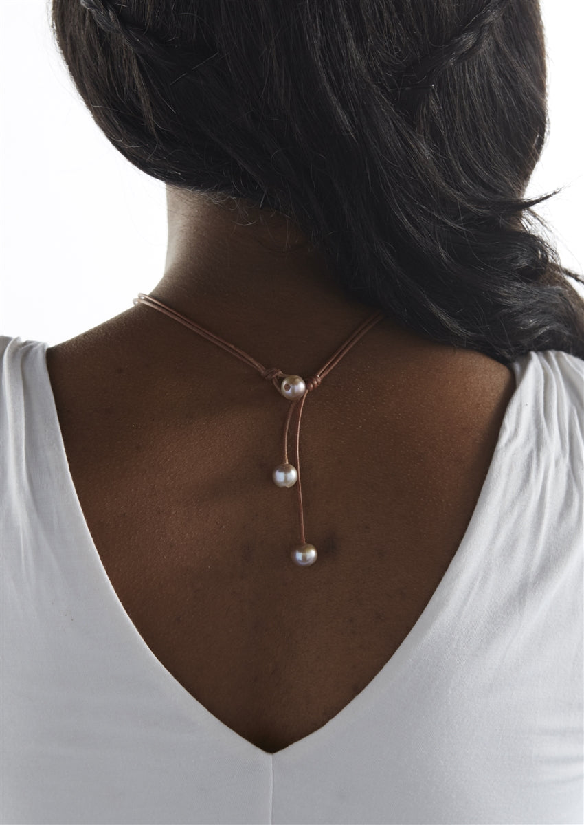 Wendy Mignot Signature Freshwater Pearl and Leather Necklace Rose LTD