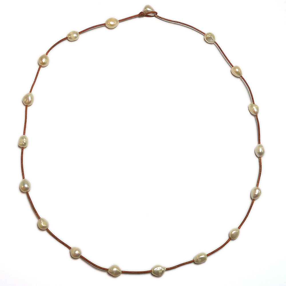 Fine Pearls and Leather Jewelry by Designer Wendy Mignot Illusion Freshwater Necklace White II