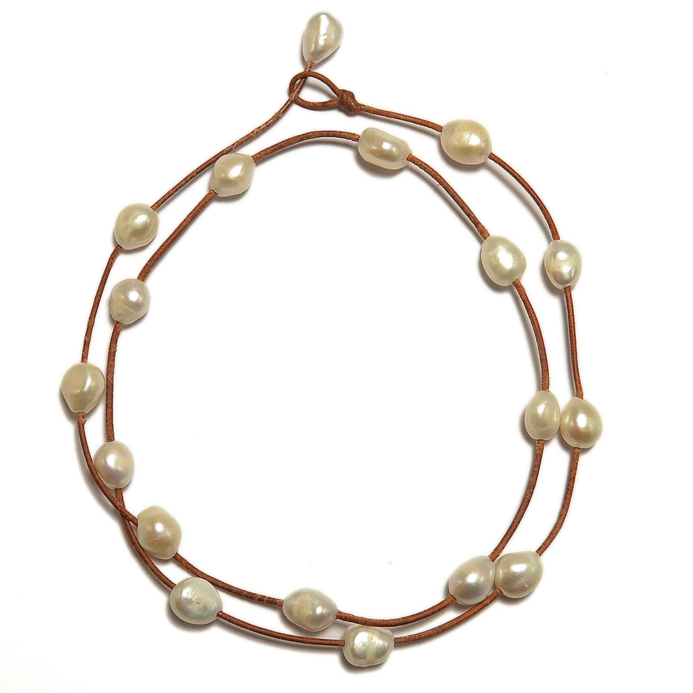 Wendy Mignot Illusion Freshwater Pearl and Leather Necklace White II