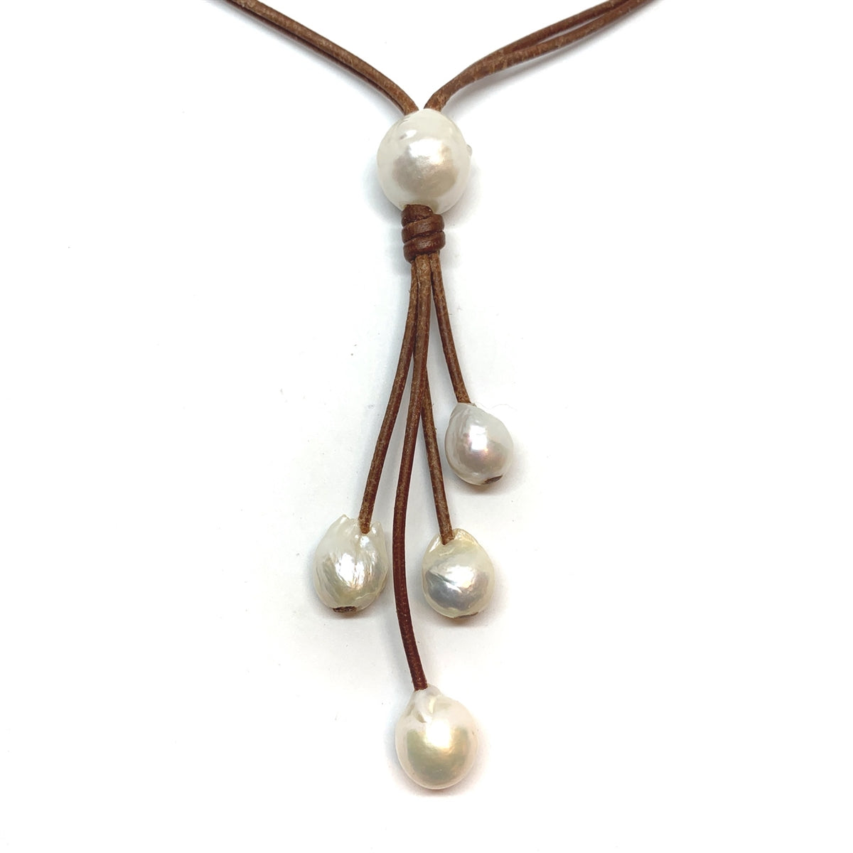 Wendy Mignot Willow Baroque Pearl and Leather Necklace White