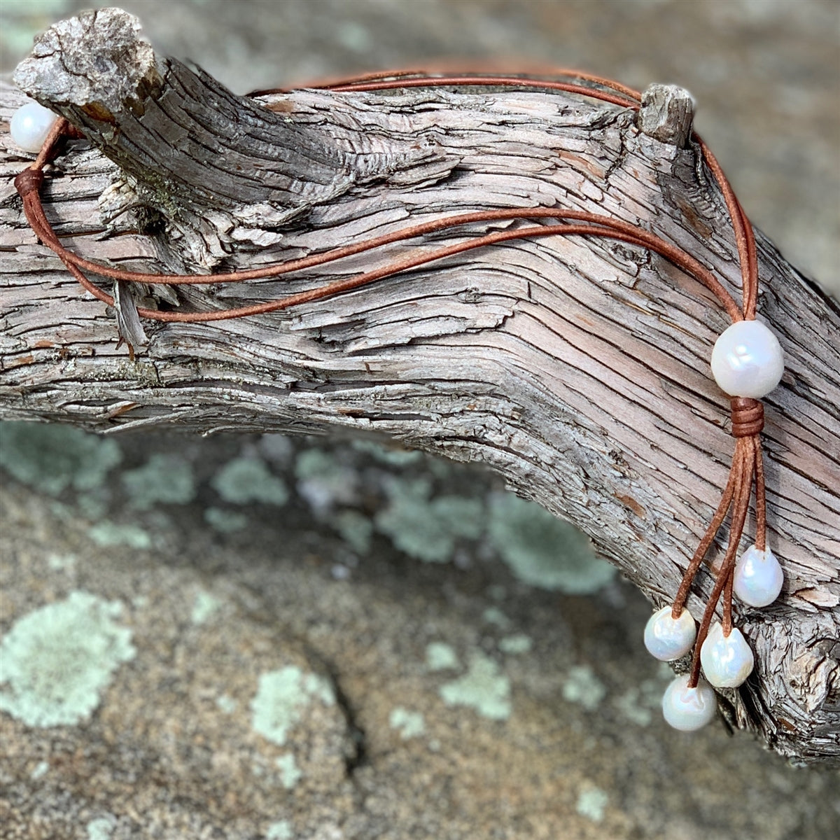 Wendy Mignot Willow Baroque Pearl and Leather Necklace White