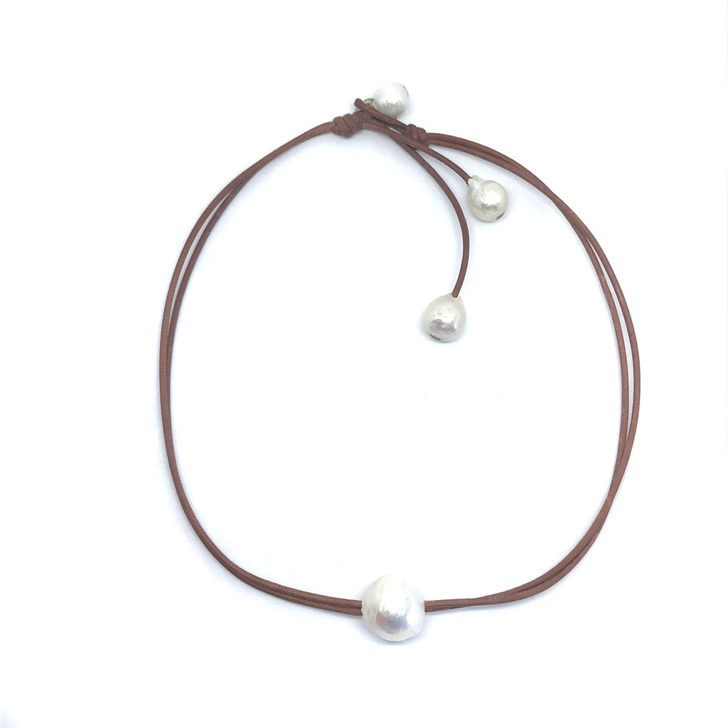 Fine Pearls and Leather Jewelry by Designer Wendy Mignot Wendy Signature Baroque Freshwater Necklace White