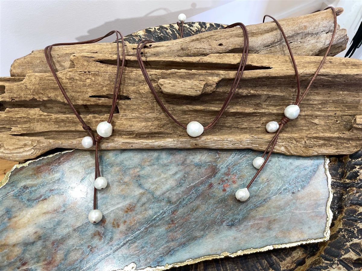 Wendy Mignot Signature Baroque Freshwater Pearl and Leather Necklace