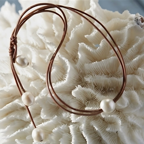 Wendy Mignot Signature Freshwater Pearl and Leather Necklace White