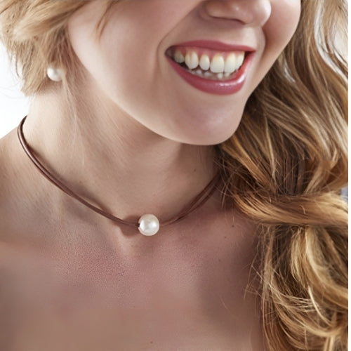 Wendy Mignot Signature Freshwater Pearl and Leather Necklace White