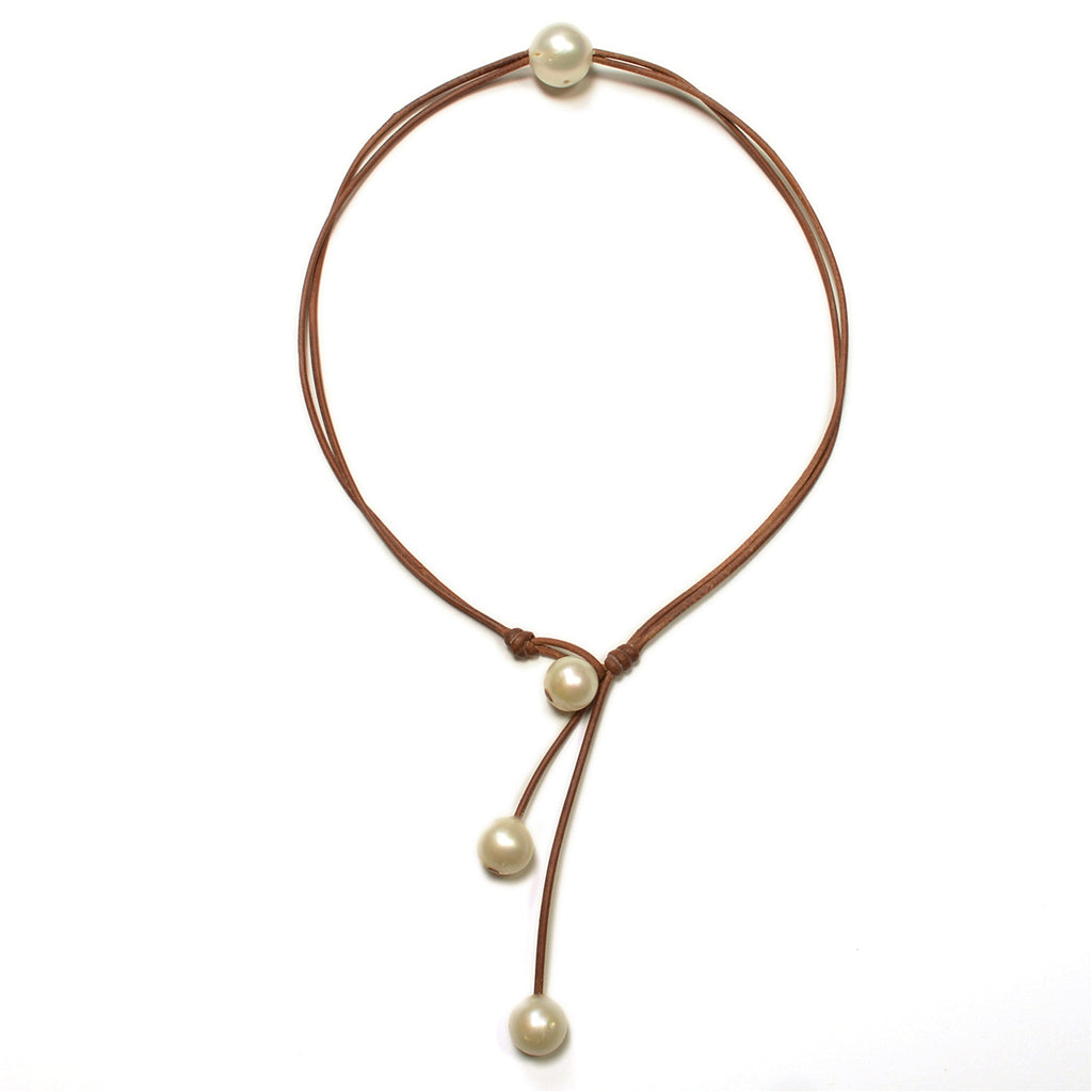Wendy Mignot Signature Freshwater Pearl and Leather Necklace White