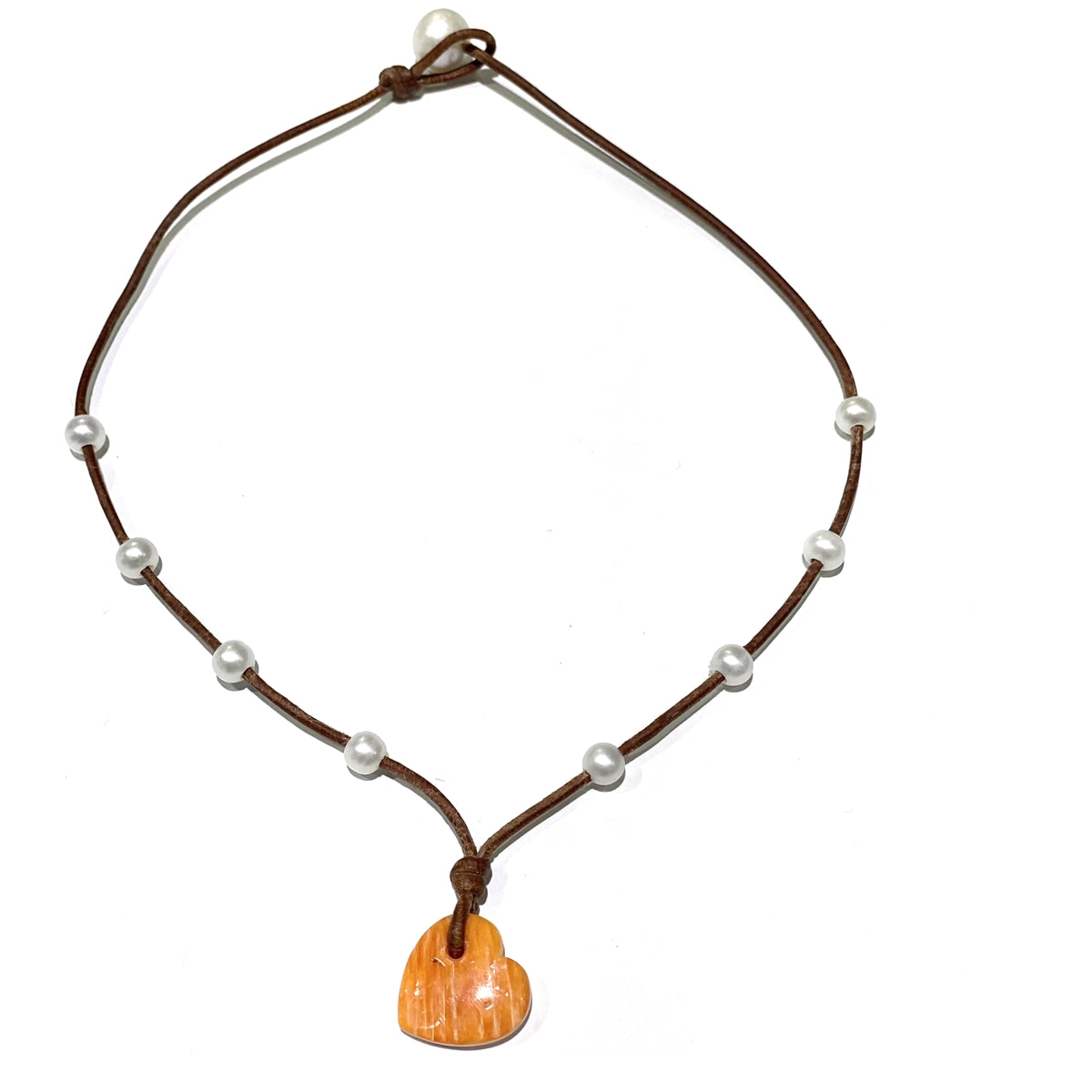 Amour Seacrest Lions Paw Shell Pearl Heart Necklace | Fine Pearls and Leather by Wendy Mignot