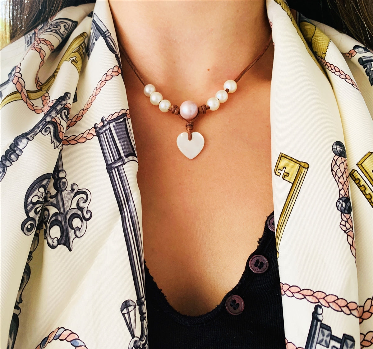 Amour Synergy Pearl Heart Necklace | Fine Pearls and Leather by Wendy Mignot
