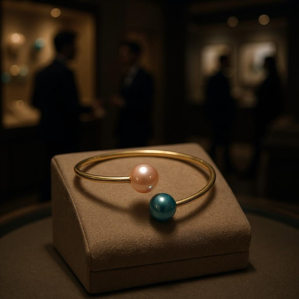 Wendy Mignot Adjustable Gold-filled Natalie Bangle with Tahitian and Freshwater Pearls (Black and Pink)