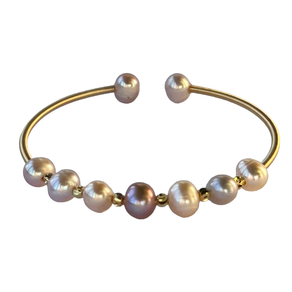 Degas Petite Multi-colored Pearls Brass Bangle