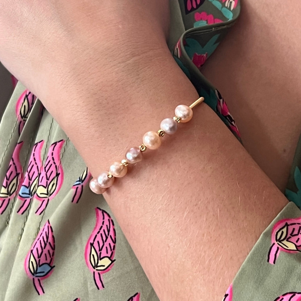 Degas Petite Multi-colored Pearls Brass Bangle