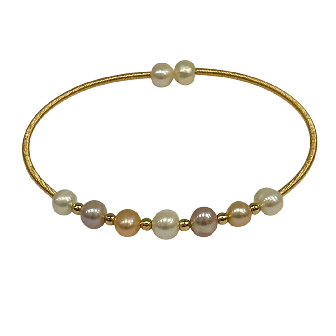 Degas Petite Multi-colored Pearls Brass Bangle